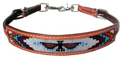 Showman Medium leather wither strap with beaded Native American Thunderbird inlay